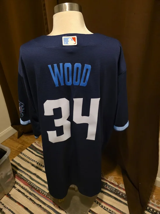 Nike Men's Chicago Cubs Navy and Light Blue 'Wood' #34 Baseball Jersey - Picture 3 of 4